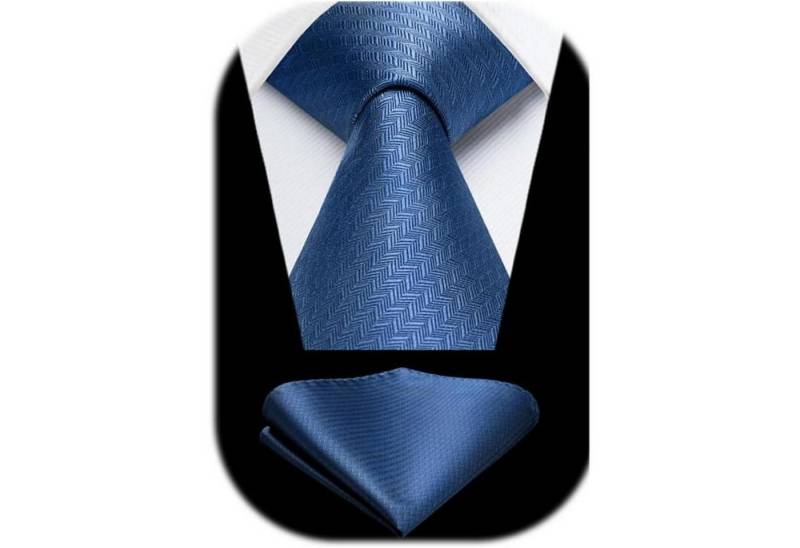 LuxusKollektion Krawatte Krawatte Herren Hochzeit Einstecktuch Set Plaid Hahnentritt Blau-3 von LuxusKollektion