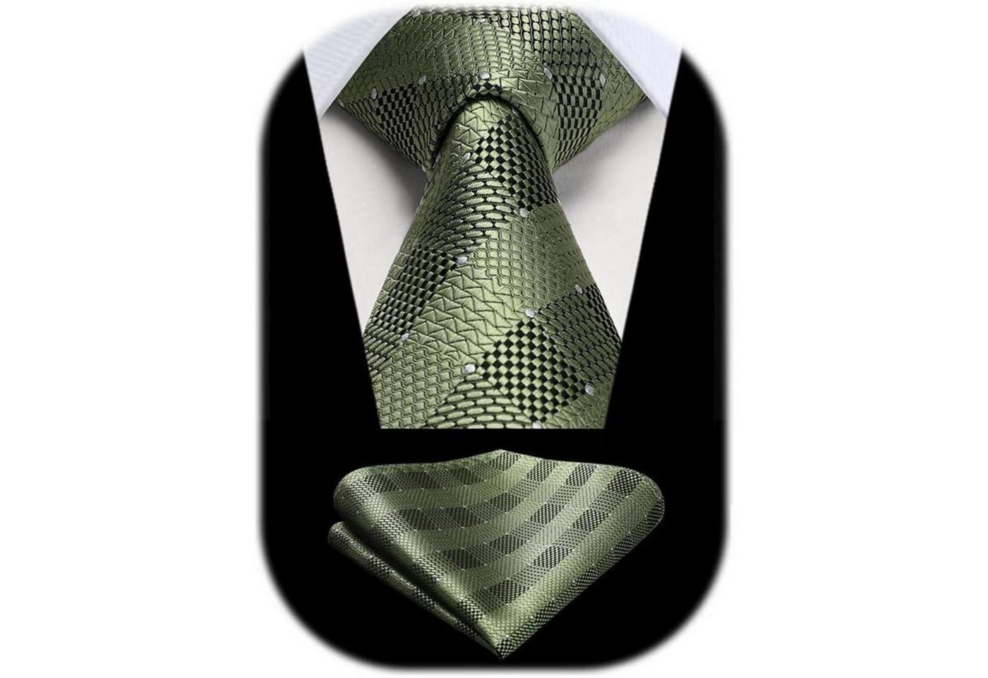 LuxusKollektion Krawatte Krawatte Herren Hochzeit Einstecktuch Set Plaid Hahnentritt Grün-1 von LuxusKollektion