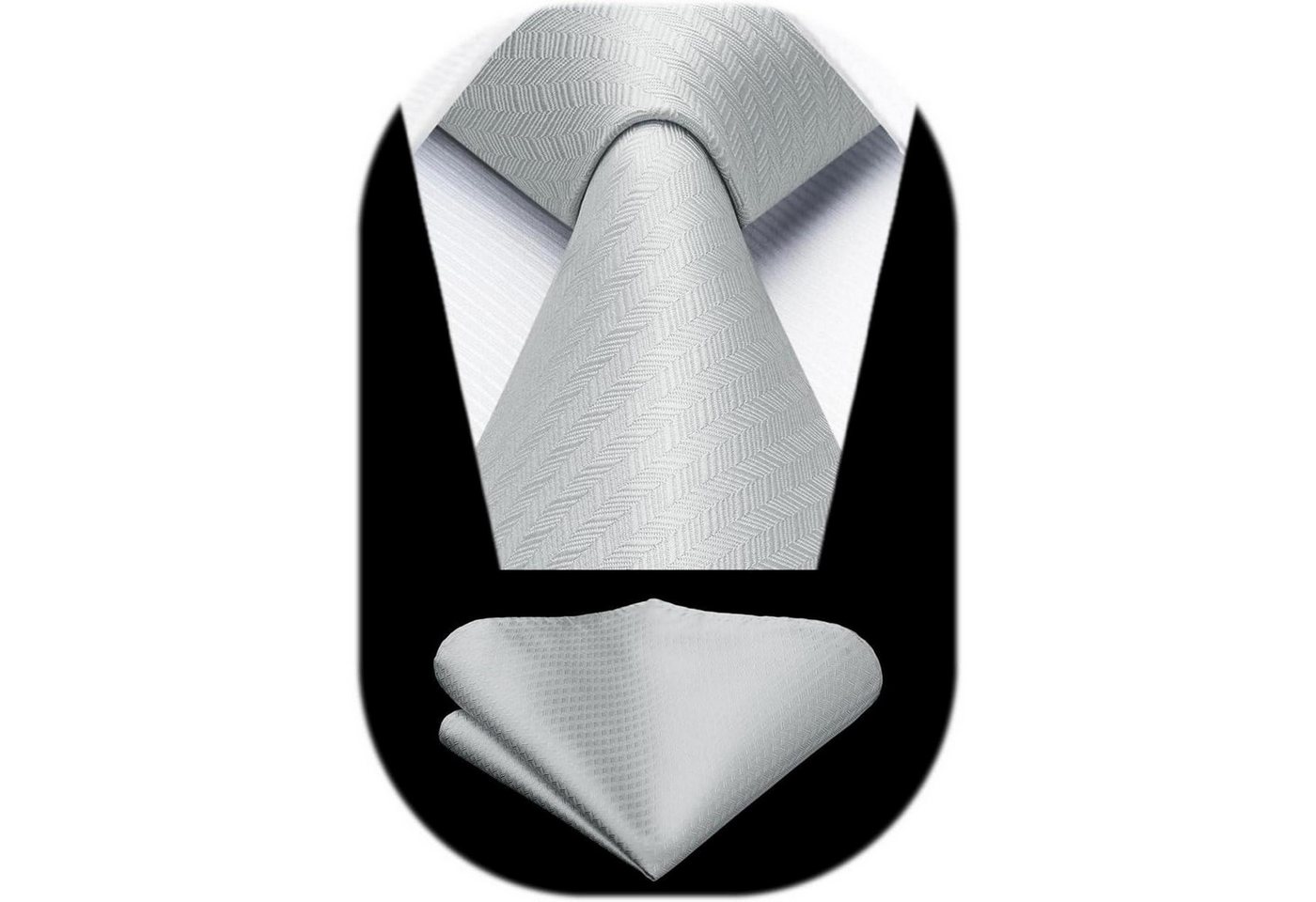 LuxusKollektion Krawatte Krawatte Herren Hochzeit Hahnentritt Plaid Einstecktuch Set Grau von LuxusKollektion