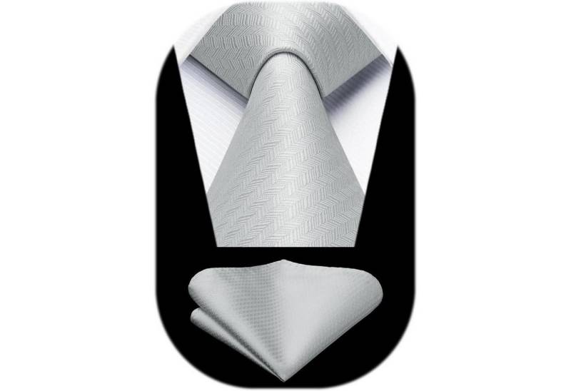 LuxusKollektion Krawatte Krawatte Herren Hochzeit Hahnentritt Plaid Einstecktuch Set Grau von LuxusKollektion