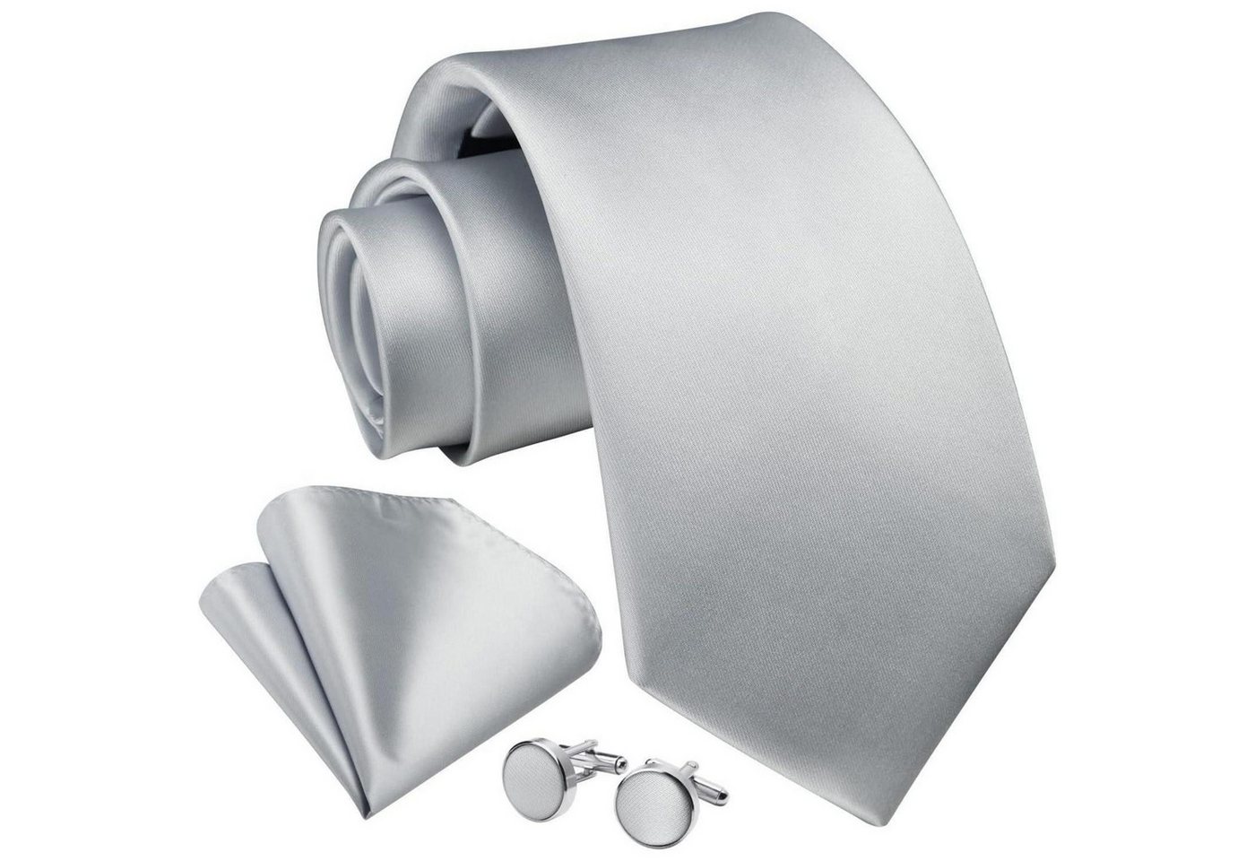 LuxusKollektion Krawatte Krawatte Herren Hochzeit Manschettenknöpfe Set Seide D1 Hellgrau von LuxusKollektion