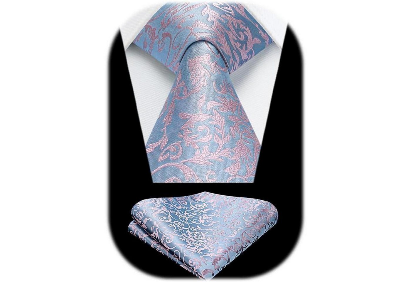 LuxusKollektion Krawatte Krawatte Herren Hochzeit Paisley Einstecktuch Set N-Blau&Rosa von LuxusKollektion