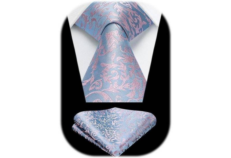 LuxusKollektion Krawatte Krawatte Herren Hochzeit Paisley Einstecktuch Set N-Blau&Rosa von LuxusKollektion