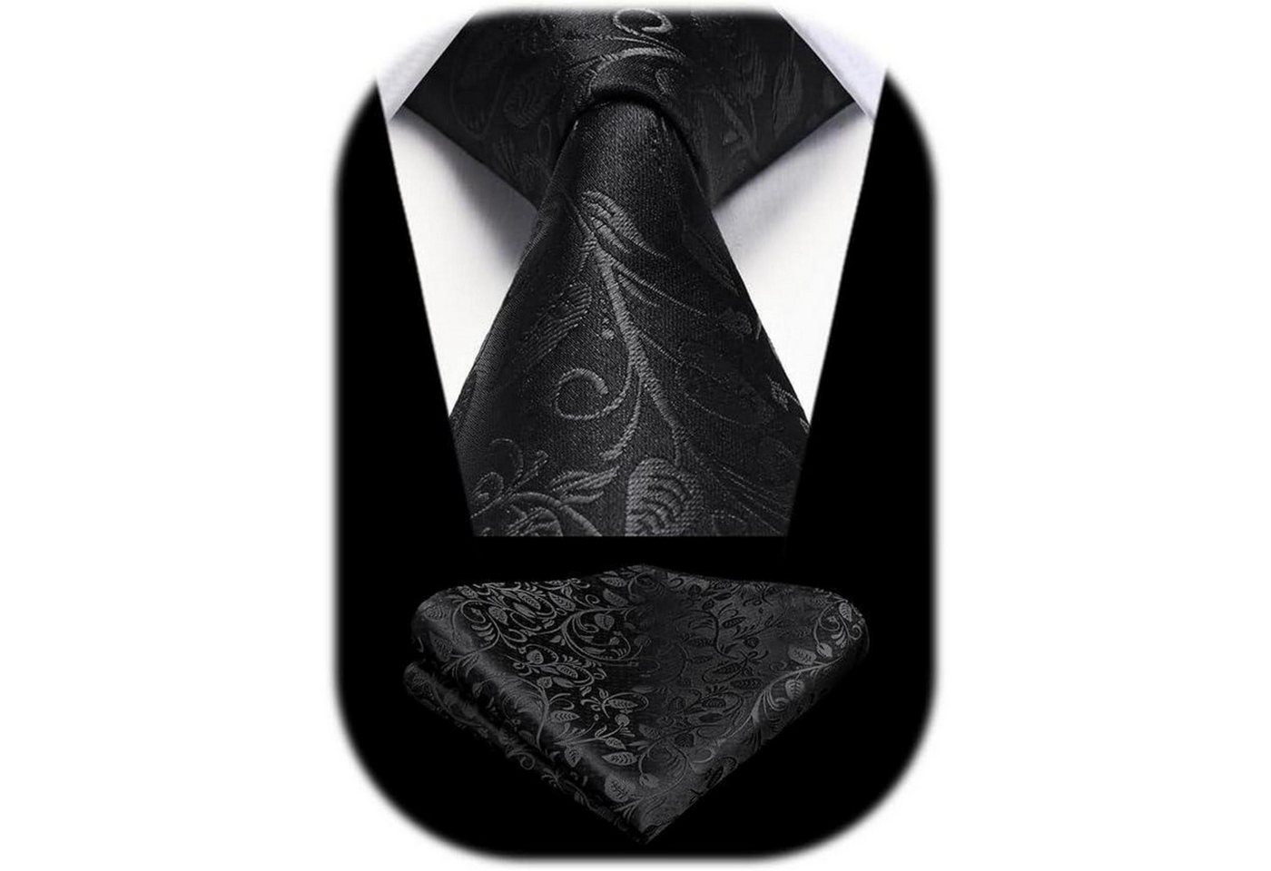 LuxusKollektion Krawatte Krawatte Herren Hochzeit Paisley Einstecktuch Set N-Schwarz-1 von LuxusKollektion