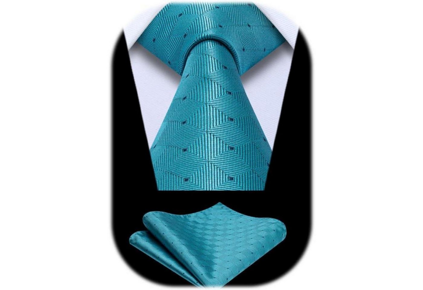 LuxusKollektion Krawatte Krawatte Herren Hochzeit Plaid Einstecktuch Set Blaugrün von LuxusKollektion