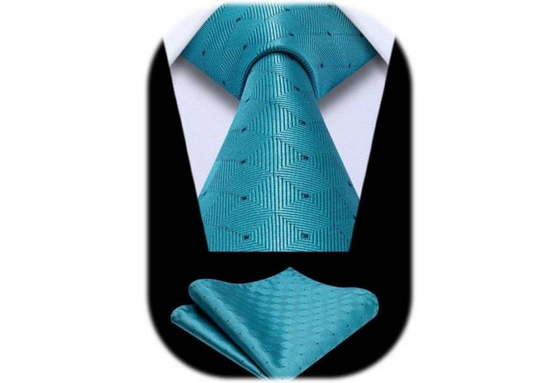 LuxusKollektion Krawatte Krawatte Herren Hochzeit Plaid Einstecktuch Set Blaugrün von LuxusKollektion