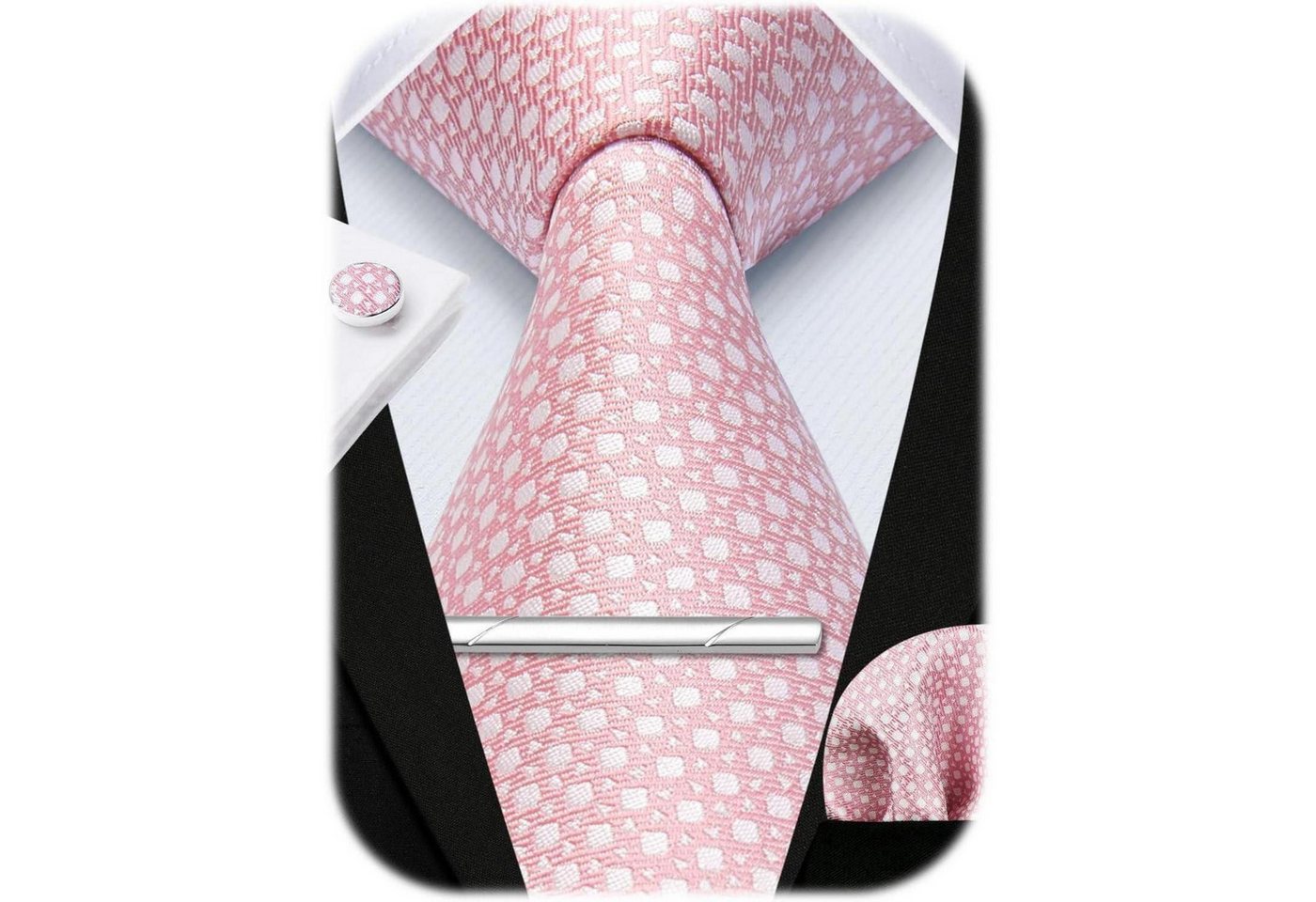 LuxusKollektion Krawatte Krawatte Herren Hochzeit Plaid Manschettenknopf Set Rosa-2 von LuxusKollektion