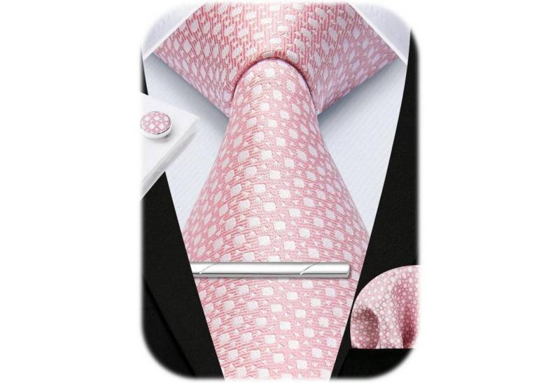 LuxusKollektion Krawatte Krawatte Herren Hochzeit Plaid Manschettenknopf Set Rosa-2 von LuxusKollektion