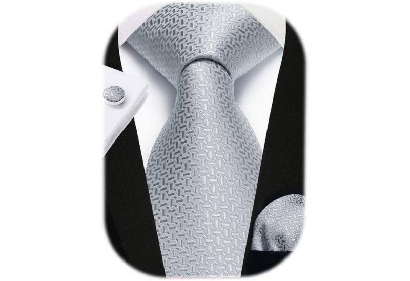 LuxusKollektion Krawatte Krawatte Herren Hochzeit Seide Paisley Einstecktuch Set D1 Grau Silber von LuxusKollektion