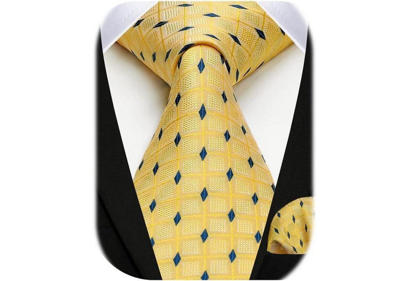 LuxusKollektion Krawatte Krawatte Herren Hochzeit kariert Einstecktuch Set Blumen Gelb von LuxusKollektion