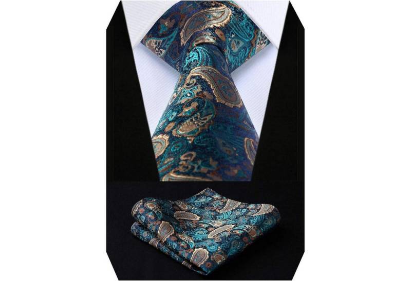 LuxusKollektion Krawatte Krawatte Herren Paisley Blume Einstecktuch Set Hochzeit Grun Gold von LuxusKollektion