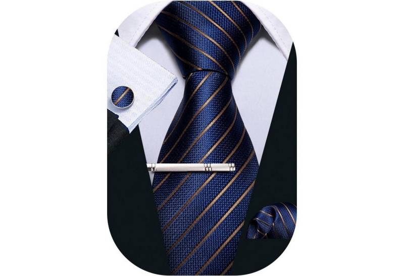 LuxusKollektion Krawatte Krawatte Herren Paisley Einstecktuch Manschettenknöpfe blau Streifen von LuxusKollektion