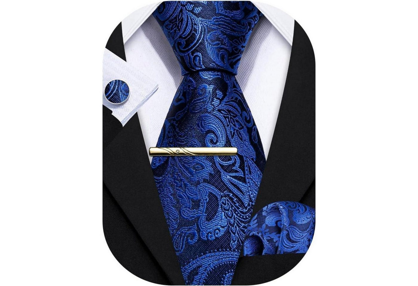 LuxusKollektion Krawatte Krawatte Herren Paisley Satin Einstecktuch Königsblau von LuxusKollektion