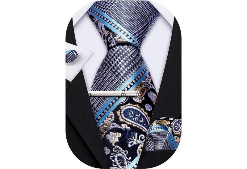 LuxusKollektion Krawatte Krawatte Herren Paisley Set Einstecktuch Manschettenknöpfe Blau Grau LuxusKollektion Krawatte Krawatte Herren Paisley Set Einstecktuch Manschettenknöpfe Blau Grau von LuxusKollektion