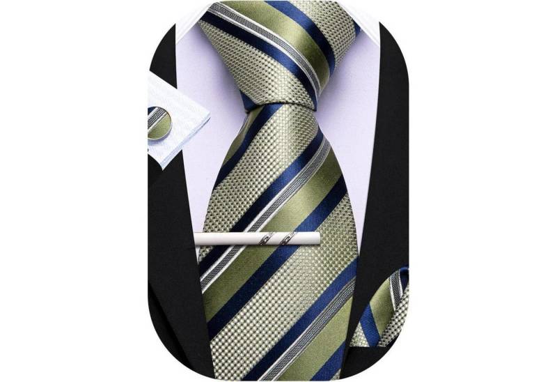 LuxusKollektion Krawatte Krawatte Herren Seide Business Blau-Grün-Streifen-Krawatte von LuxusKollektion