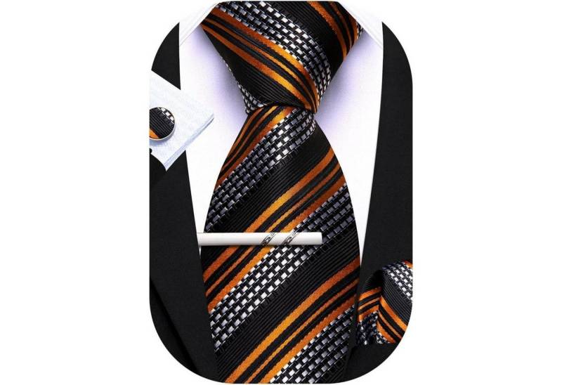 LuxusKollektion Krawatte Krawatte Herren Seide Manschettenknopf Schwarz-Gold-Weiß-Streifen LuxusKollektion Krawatte Krawatte Herren Seide Manschettenknopf Schwarz-Gold-Weiß-Streifen von LuxusKollektion