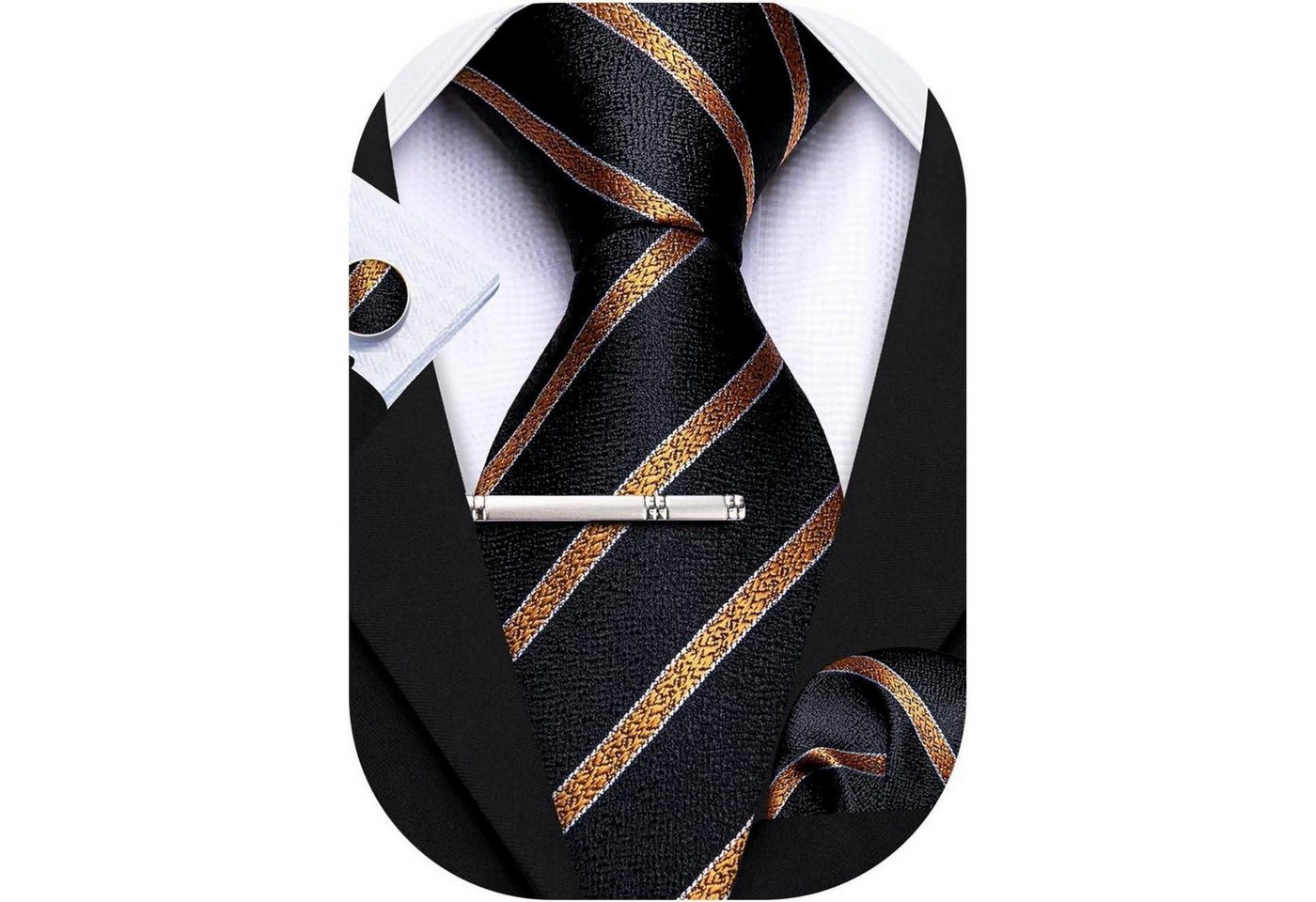 LuxusKollektion Krawatte Krawatte Herren Seide Paisley Einstecktuch Hochzeit Schwarz goldfarben von LuxusKollektion