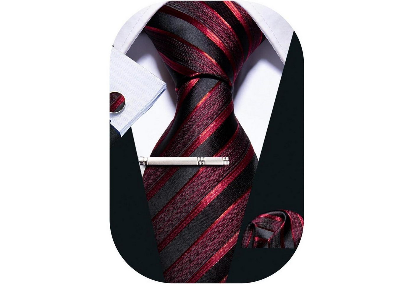 LuxusKollektion Krawatte Krawatte Herren Seide Paisley Manschettenknöpfe Rot Schwarz 5022 von LuxusKollektion