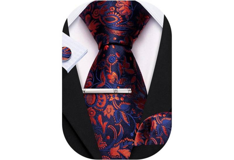 LuxusKollektion Krawatte Krawatte Herren Seide floral Manschettenknöpfe Rote Krawatte von LuxusKollektion