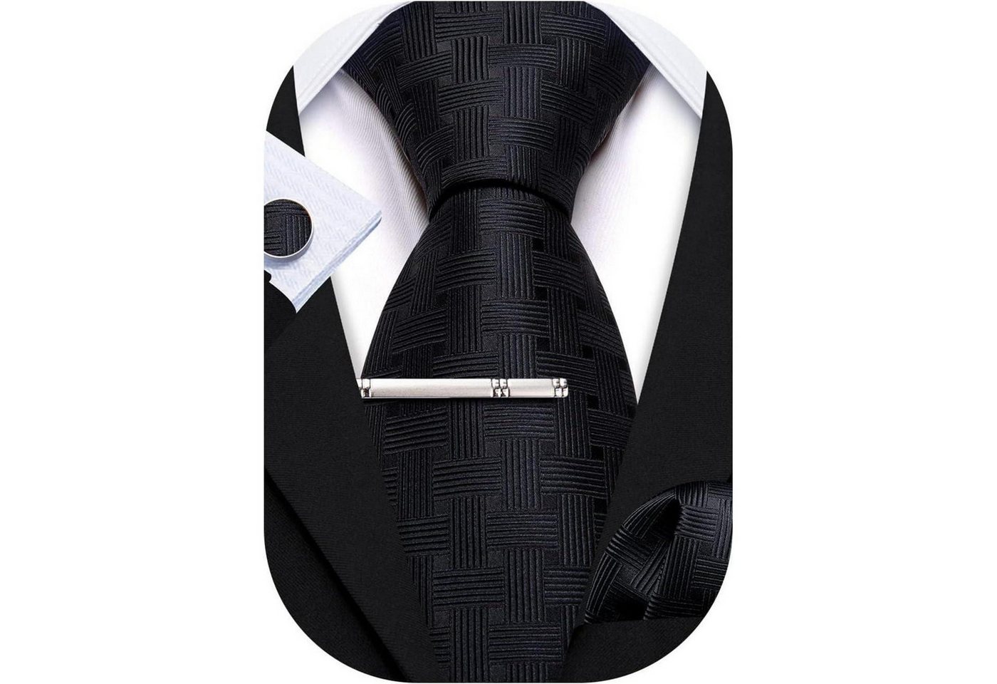 LuxusKollektion Krawatte Krawatte Herren Set Seide Manschettenknöpfe Schwarze Krawatte von LuxusKollektion