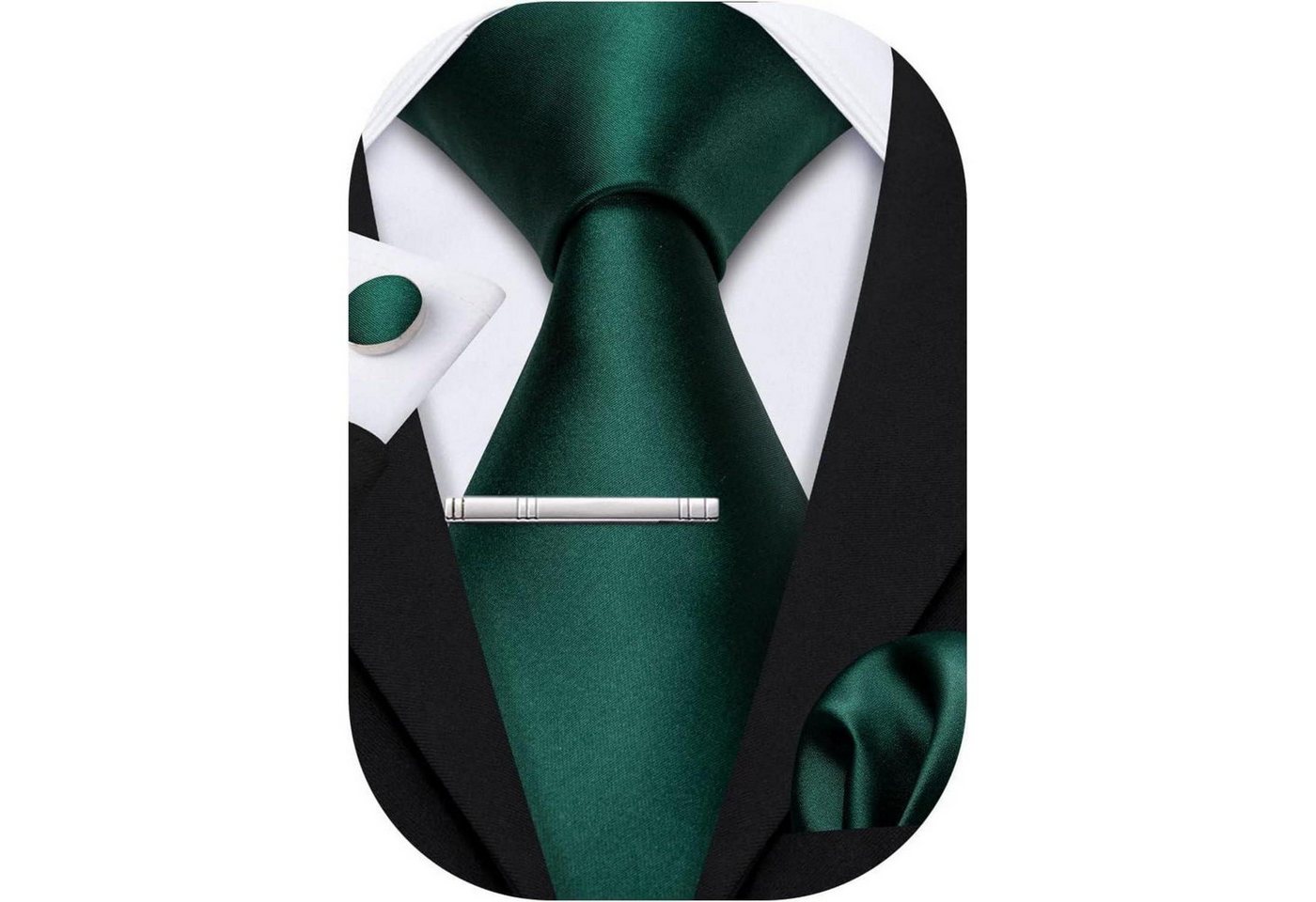 LuxusKollektion Krawatte Krawatte Herren Set Seide Streifen Manschettenknopf Grün TIE von LuxusKollektion