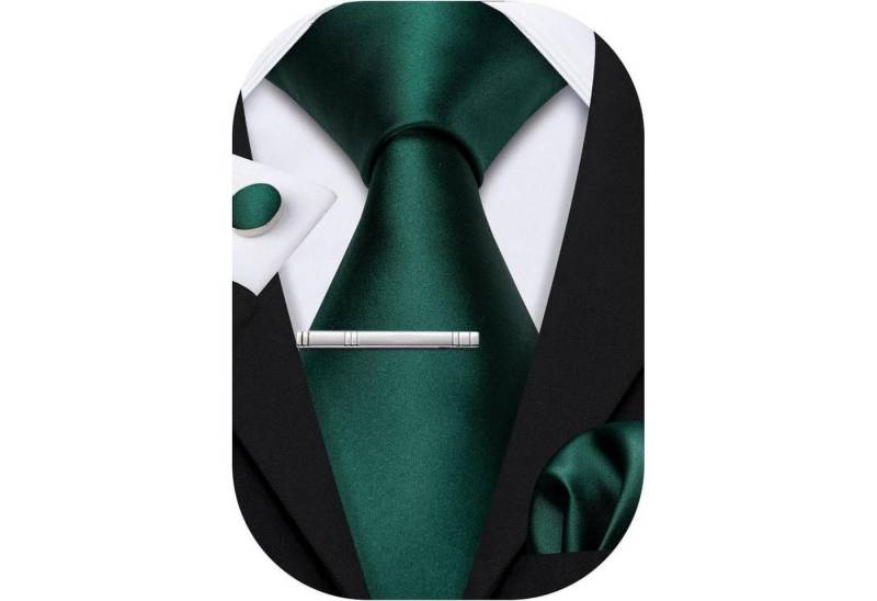 LuxusKollektion Krawatte Krawatte Herren Set Seide Streifen Manschettenknopf Grün TIE von LuxusKollektion