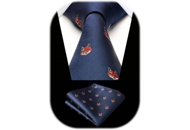 LuxusKollektion Krawatte Krawatte Herren Tiermuster Einstecktuch Marine Blue-Fox Einheitsgröße von LuxusKollektion