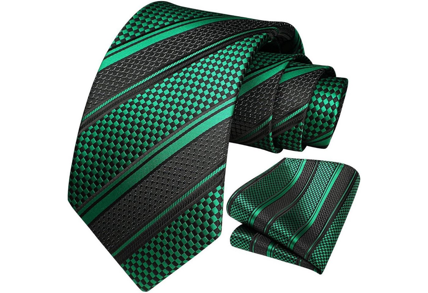 LuxusKollektion Krawatte Krawatte Herren gestreift Hochzeit Einstecktuch Set Schwarz Grün von LuxusKollektion