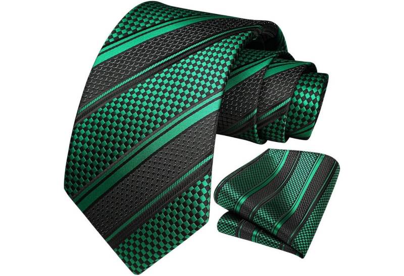 LuxusKollektion Krawatte Krawatte Herren gestreift Hochzeit Einstecktuch Set Schwarz Grün von LuxusKollektion