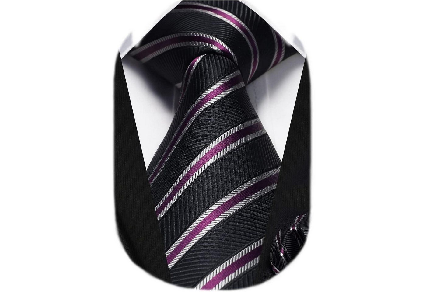 LuxusKollektion Krawatte Krawatte Herren gestreift Hochzeit Einstecktuch Set Schwarz Lila von LuxusKollektion
