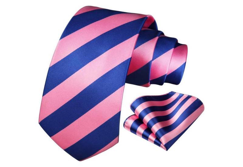 LuxusKollektion Krawatte Krawatte Herren gestreifte Hochzeit Einstecktuch Set Pink Blau von LuxusKollektion