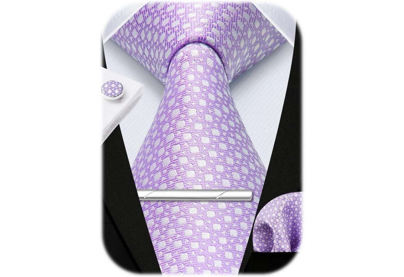 LuxusKollektion Krawatte Krawatte Hochzeit Herren Einstecktuch Manschettenknöpfe Set Lila-2 von LuxusKollektion