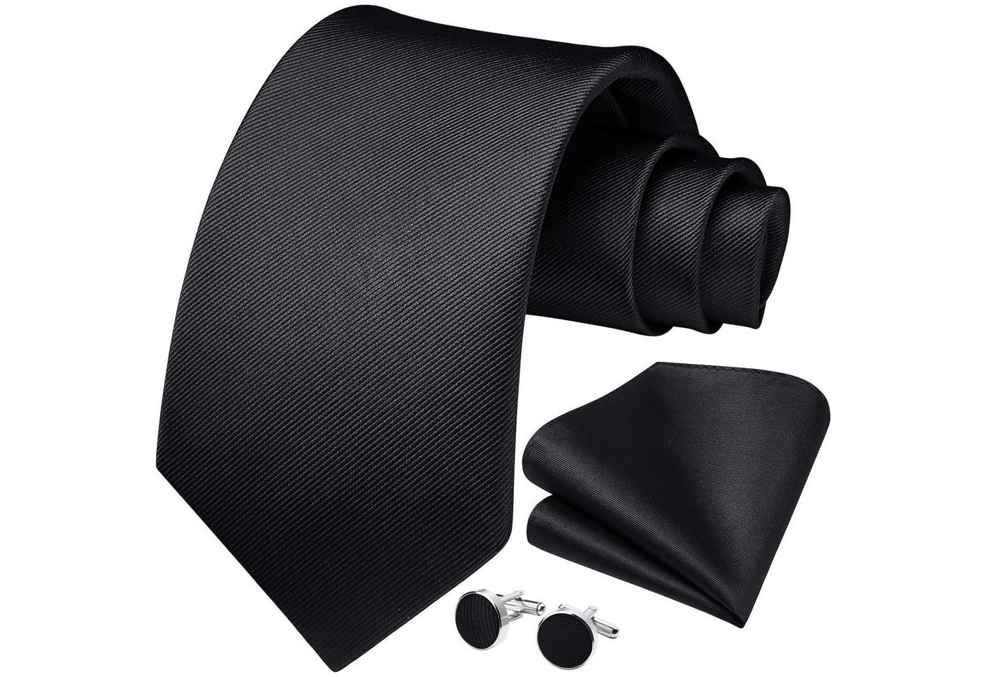 LuxusKollektion Krawatte Krawatte Hochzeit Herren Einstecktuch Manschettenknöpfe Set Schwarz von LuxusKollektion