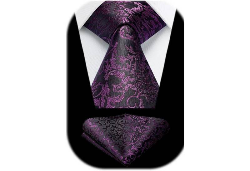 LuxusKollektion Krawatte Krawatte Paisley Einstecktuch Set Herren Hochzeit N-Lila von LuxusKollektion