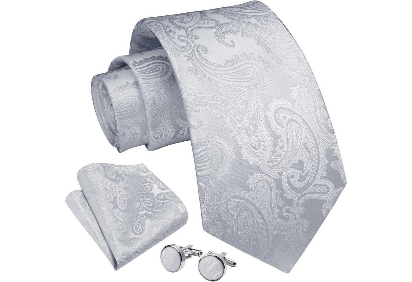 LuxusKollektion Krawatte Krawatte Paisley Herren Set Einstecktuch Grau Hell Einheitsgröße von LuxusKollektion