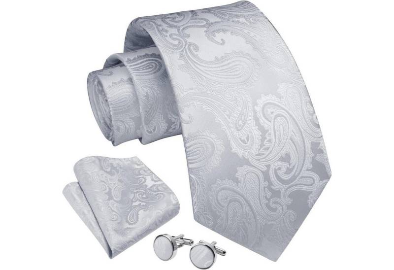 LuxusKollektion Krawatte Krawatte Paisley Herren Set Einstecktuch Grau Hell Einheitsgröße von LuxusKollektion