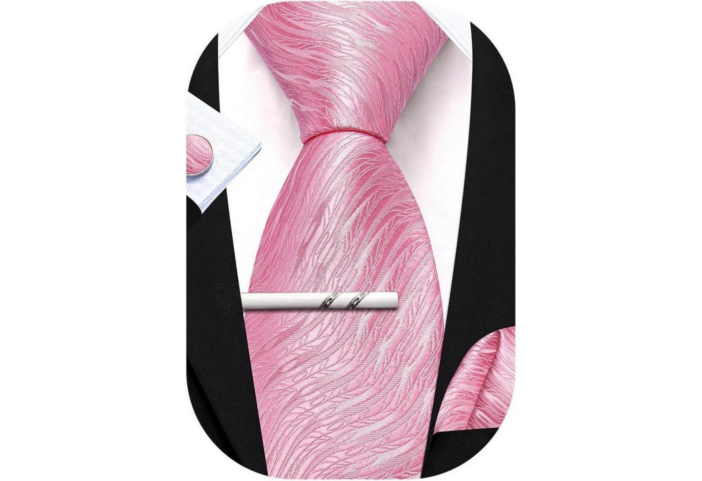 LuxusKollektion Krawatte Krawatte Seide Business Set Manschettenknöpfe Hochzeit Rosa, einfarbig von LuxusKollektion