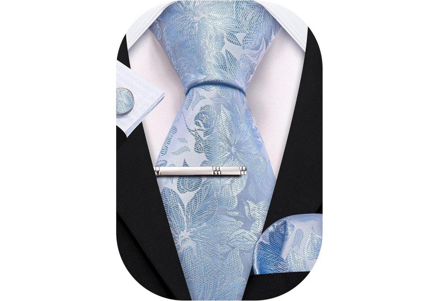 LuxusKollektion Krawatte Krawatte Seide Manschettenknopf Einstecktuch Blaue Krawatte von LuxusKollektion