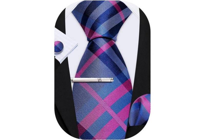 LuxusKollektion Krawatte Krawatte Seide Set Einstecktuch Manschettenknöpfe Rosa Blau Grau LuxusKollektion Krawatte Krawatte Seide Set Einstecktuch Manschettenknöpfe Rosa Blau Grau von LuxusKollektion