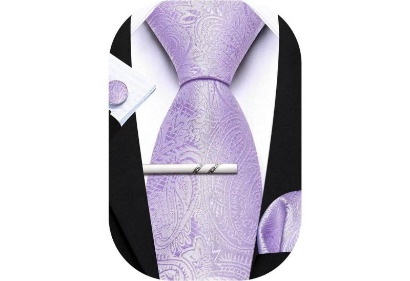LuxusKollektion Krawatte Krawatte Seide Set Manschettenknöpfe Taschentuch Hochzeit hellviolett von LuxusKollektion