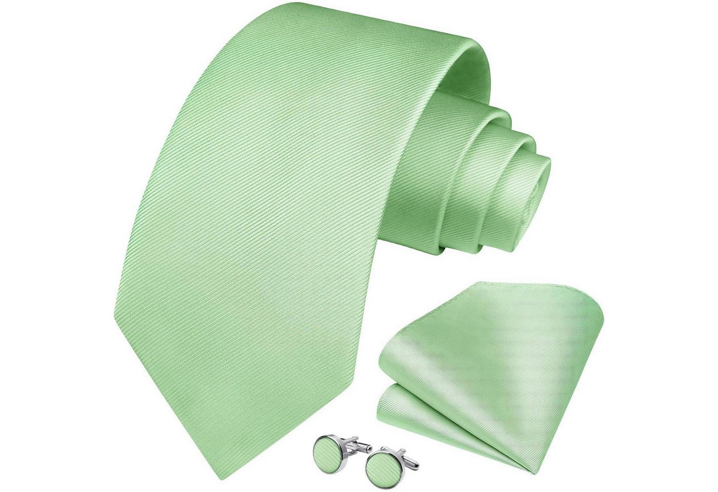 LuxusKollektion Krawatte Krawatte Set Einstecktuch Manschettenknöpfe Herren Salbeigrün 2 von LuxusKollektion