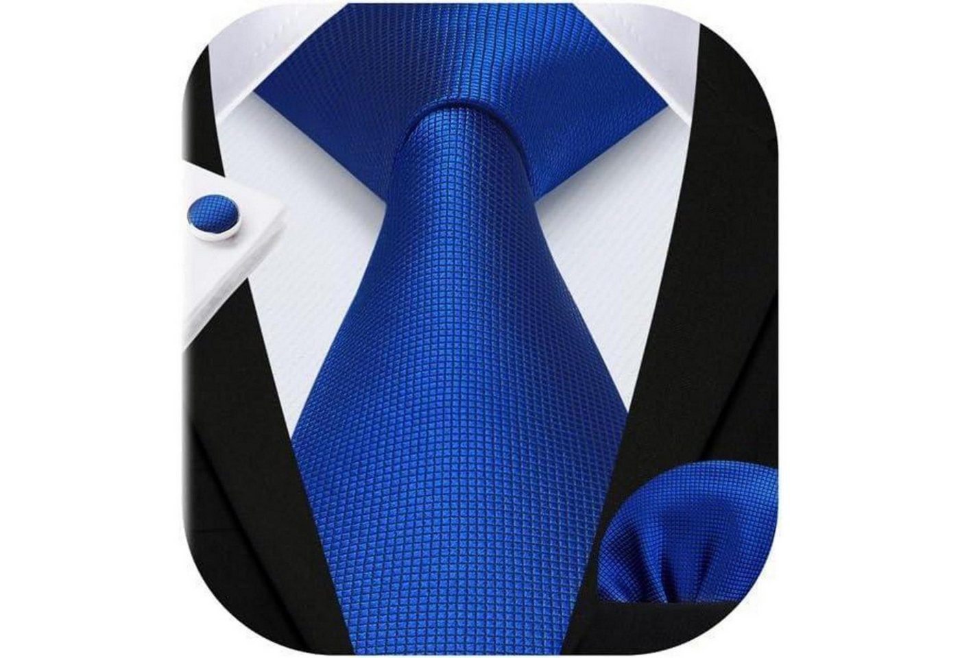 LuxusKollektion Krawatte Krawatte Set Herren Hochzeit Einstecktuch Manschettenknöpfe Blau-1 von LuxusKollektion