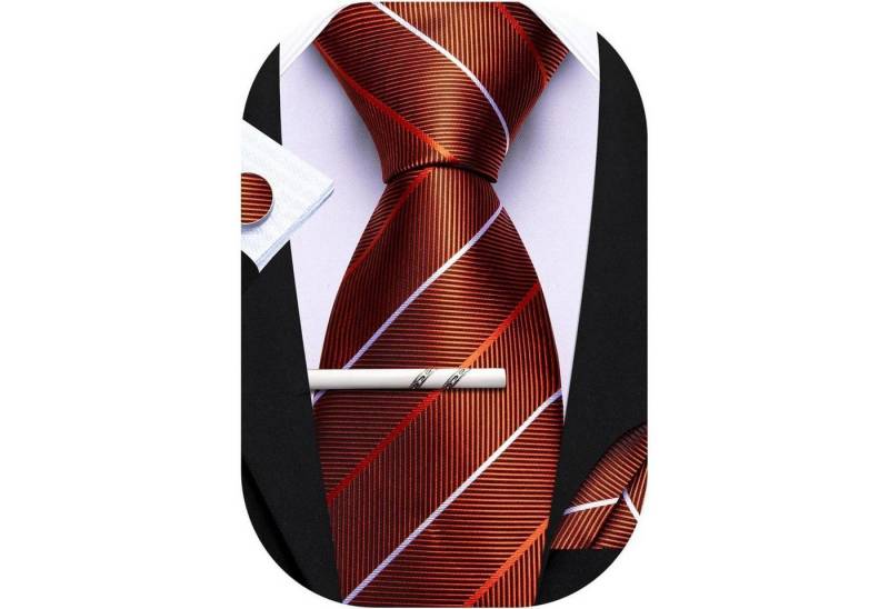 LuxusKollektion Krawatte Krawatte Set Herren Seide Streifen Karo Manschettenknopf Kaffee von LuxusKollektion