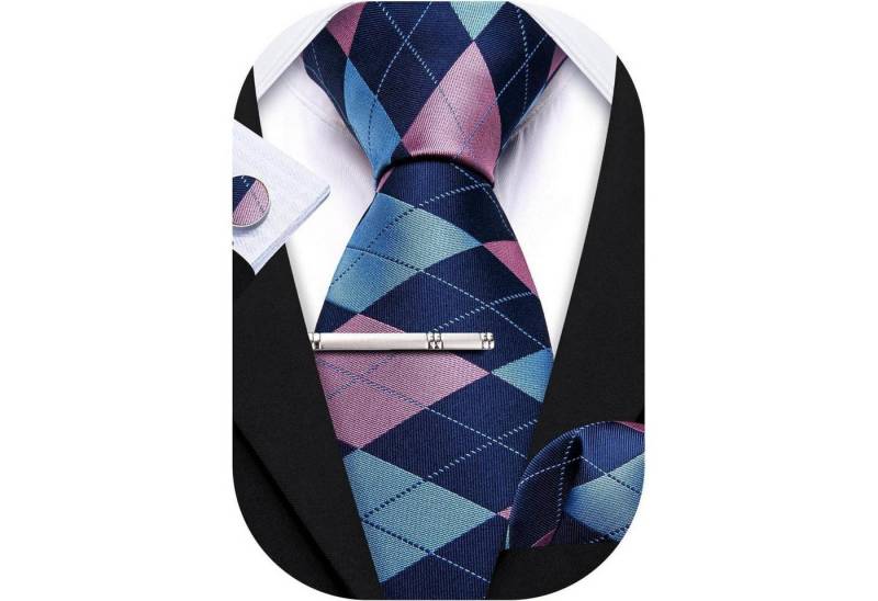 LuxusKollektion Krawatte Krawatte Set Seide floral Manschettenknöpfe Einstecktuch Blaues Gitter LuxusKollektion Krawatte Krawatte Set Seide floral Manschettenknöpfe Einstecktuch Blaues Gitter von LuxusKollektion