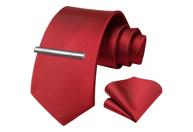 LuxusKollektion Krawatte Krawatten Herren Hochzeit Einstecktuch Krawattenklammer Set rot von LuxusKollektion