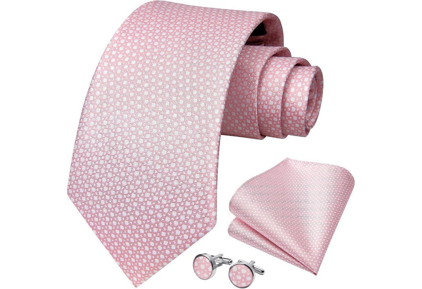 LuxusKollektion Krawatte Krawatten Herren Hochzeit Einstecktuch Manschettenknöpfe Set Rosa-2 von LuxusKollektion