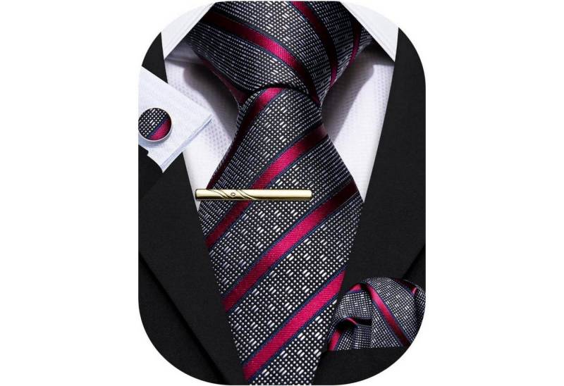 LuxusKollektion Krawatte Krawatten Herren Seide Manschettenknopf Streifen Burgunder Dunkelgrau von LuxusKollektion