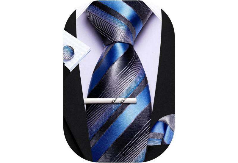 LuxusKollektion Krawatte Krawatten Herren Seide Set Manschettenknopf Blau-Schwarz-Streifen LuxusKollektion Krawatte Krawatten Herren Seide Set Manschettenknopf Blau-Schwarz-Streifen von LuxusKollektion