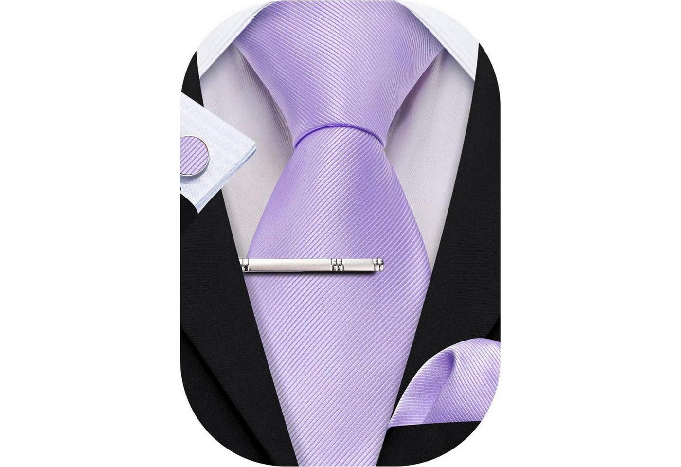 LuxusKollektion Krawatte Krawatten Seide Taschentuch Manschettenknöpfe Hochzeit Flieder von LuxusKollektion