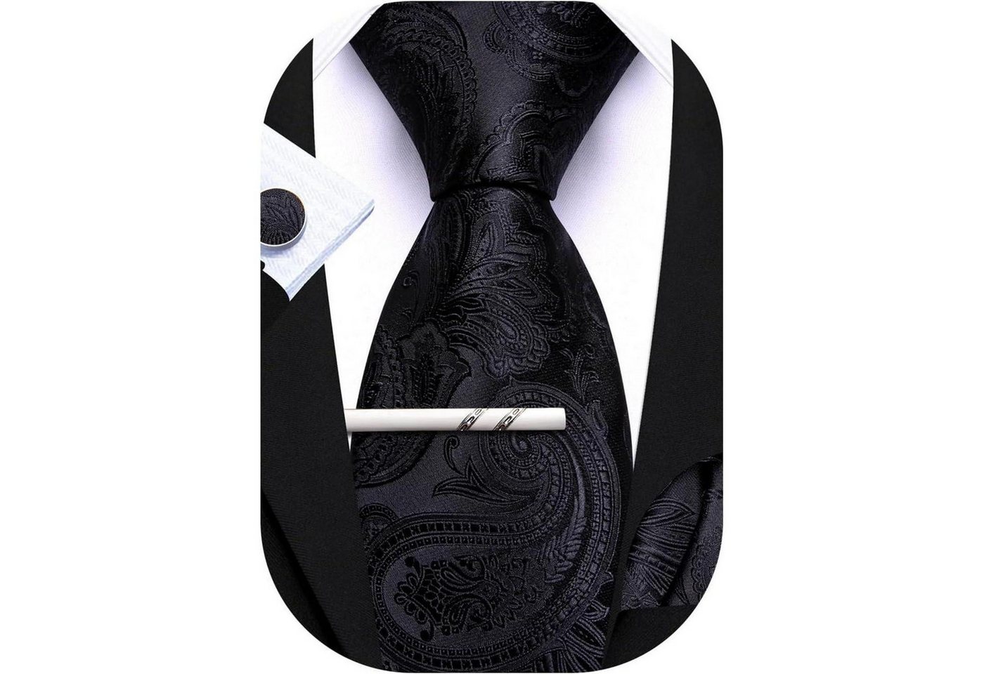 LuxusKollektion Krawatte Krawatten Seide Taschentuch Manschettenknöpfe Hochzeit Pure Black von LuxusKollektion